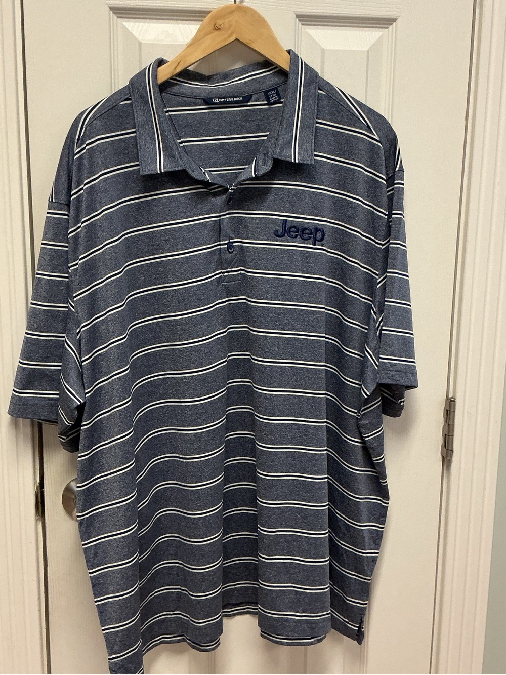 Cutter & Buck Jeep Men’s SZ XXXL Blue White Striped Polo Stretch Golf Shirt